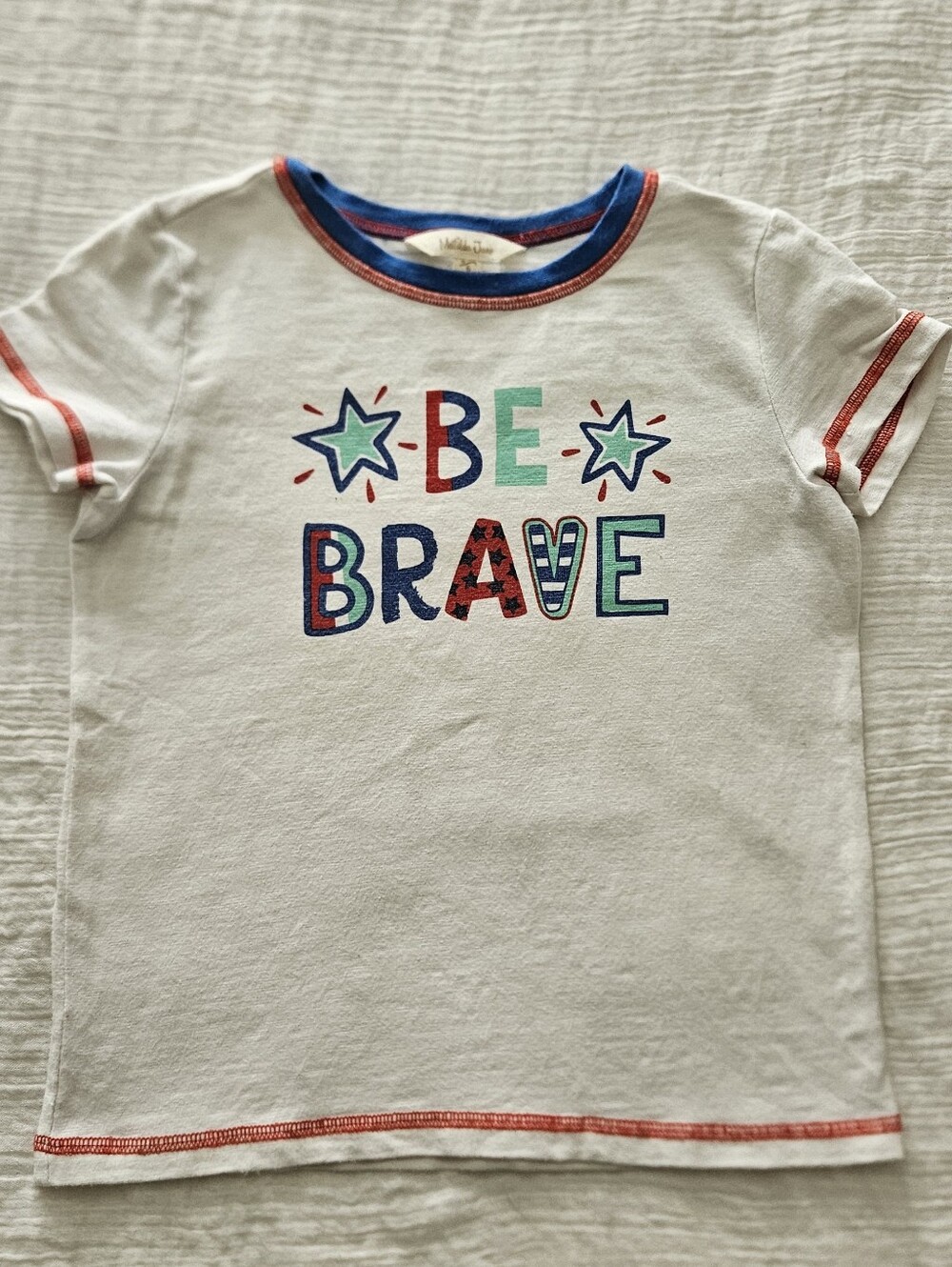 Matilda Jane White Tee with Blue & Red Accents - "Be Brave" Size 6